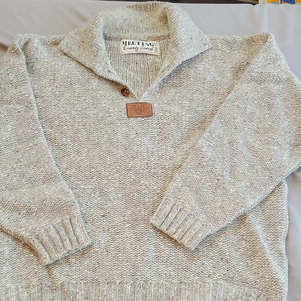 Meeting County Tweed V-Neck Men's Sweater - Heather Gray